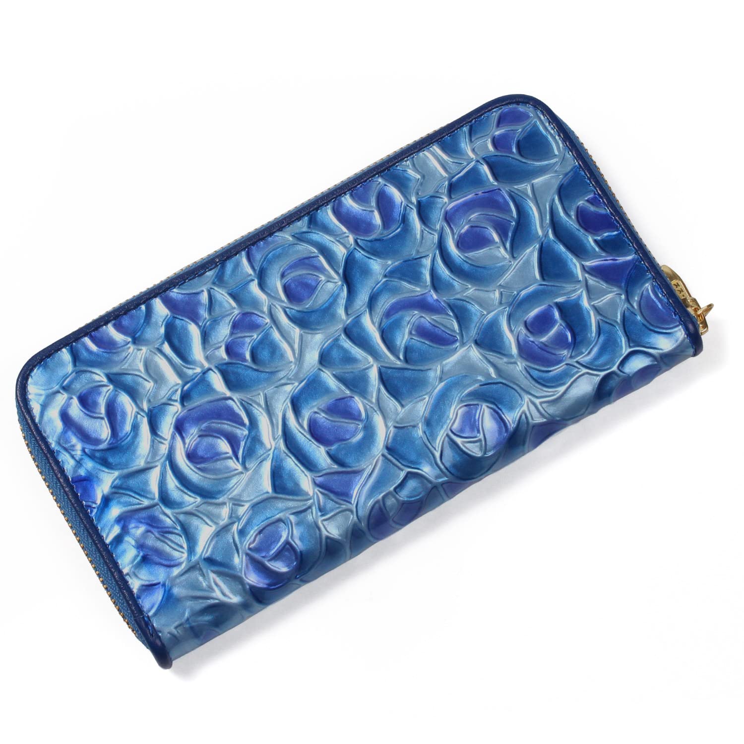 

Long Wallet Stained Glass Style YKK Made in Japan Genuine Leather Round Zipper Gradient Blue [Branpom] Women s rp-1005 синій