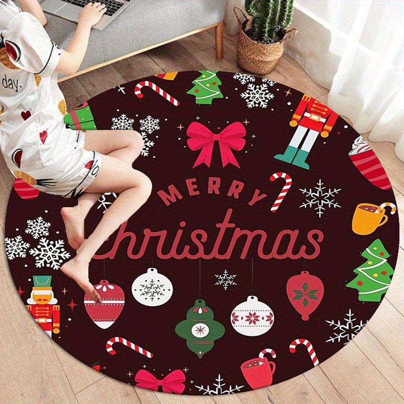 1pc Soft, Absorbent & Non-Slip Cute Christmas Elements Round Rug, Perfect for Entryway, Living Room, Bedroom Decor, Machine Washable Flannel
