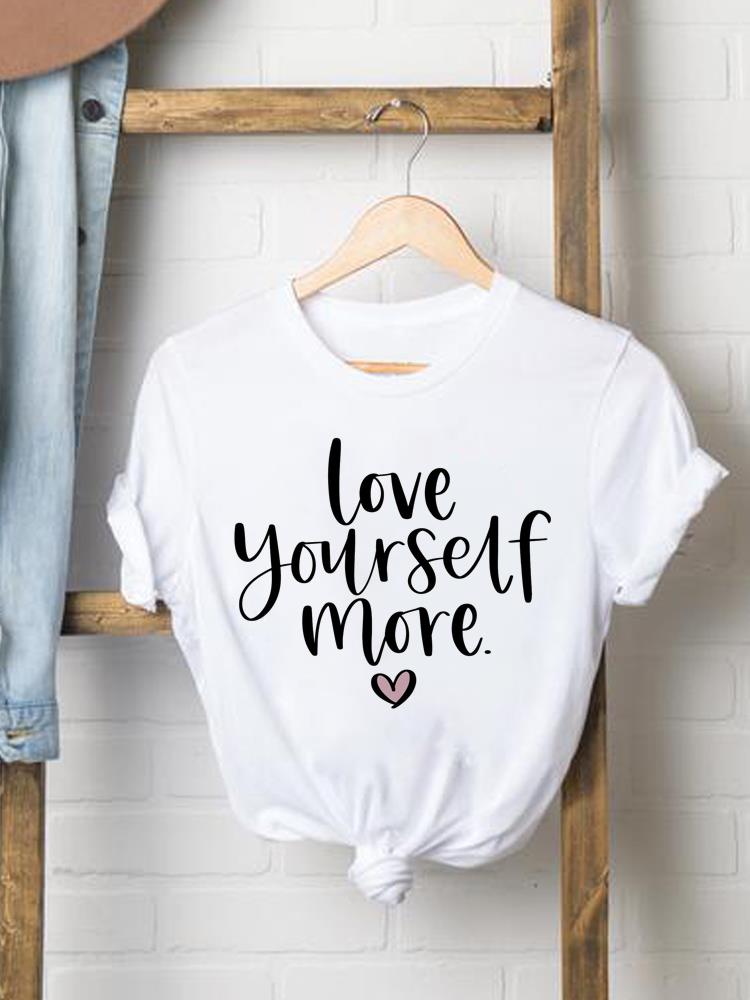 (Asian Size) Women Fashion Tee Top Clothing T Shirt Woman Print Female letter trend 90s flower Short Sleeve Graphic T-shirts