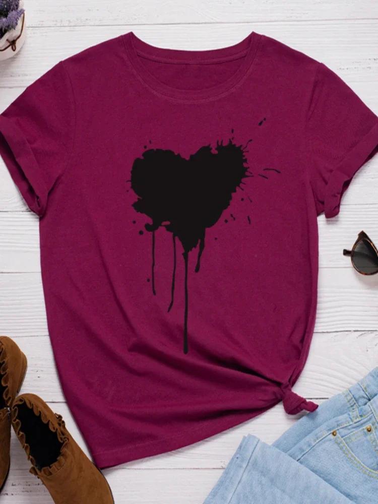 Melting Heart Print Women T Shirt Short Sleeve O Neck Loose Women Tshirt Ladies Tee Shirt Tops Clothes Camisetas Mujer