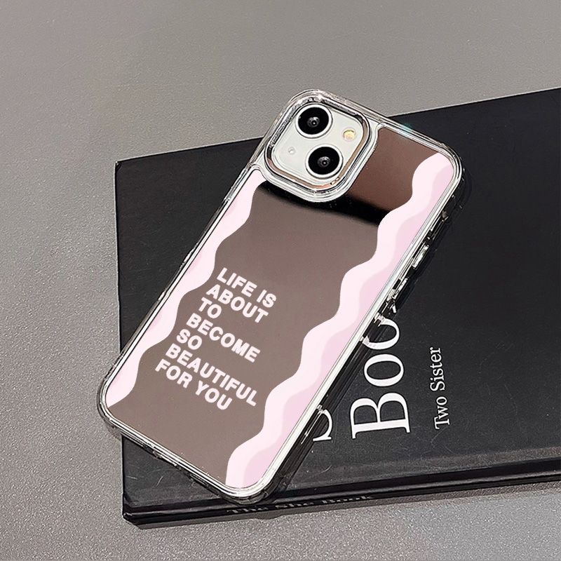 Striped wavy letters for iPhone17promax phone case 14 niche 16/13 Apple 15 makeup mirror