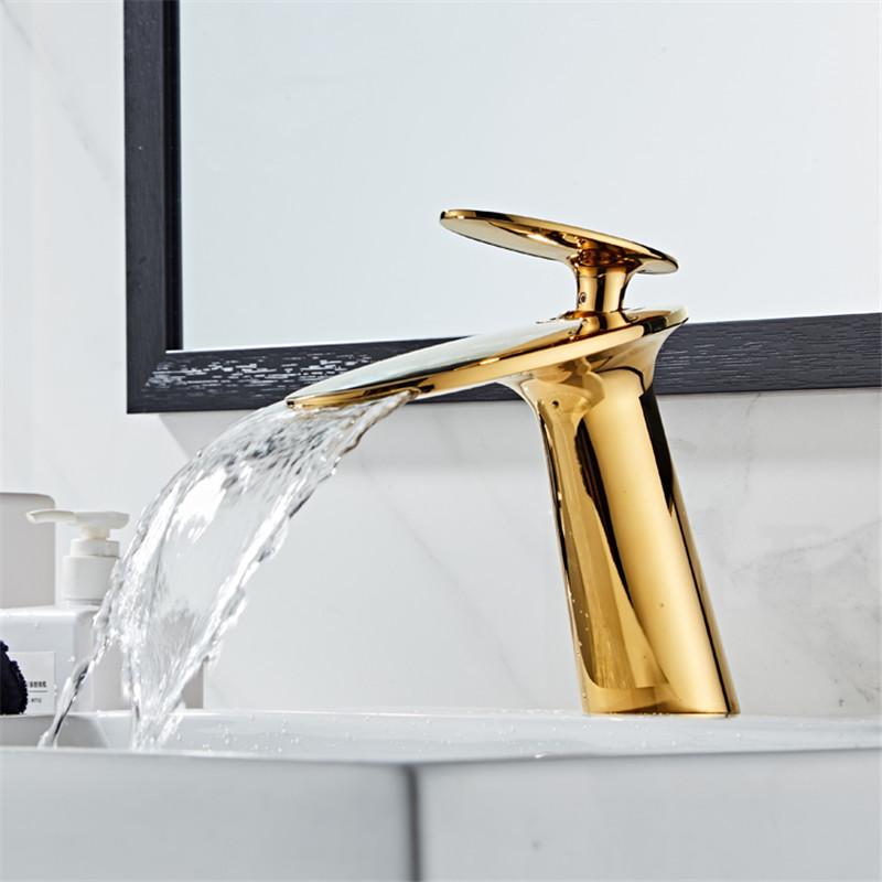 Brushed Gold Basin Faucet Brass Bathroom Faucet Waterfall Cold And Hot Mixer Sink Tap Single Handle Deck Mounted Gold/Rose Gold