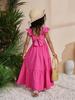 Kids' Summer Korean Puff Sleeve Open Back Dress with Sweet Square Neck