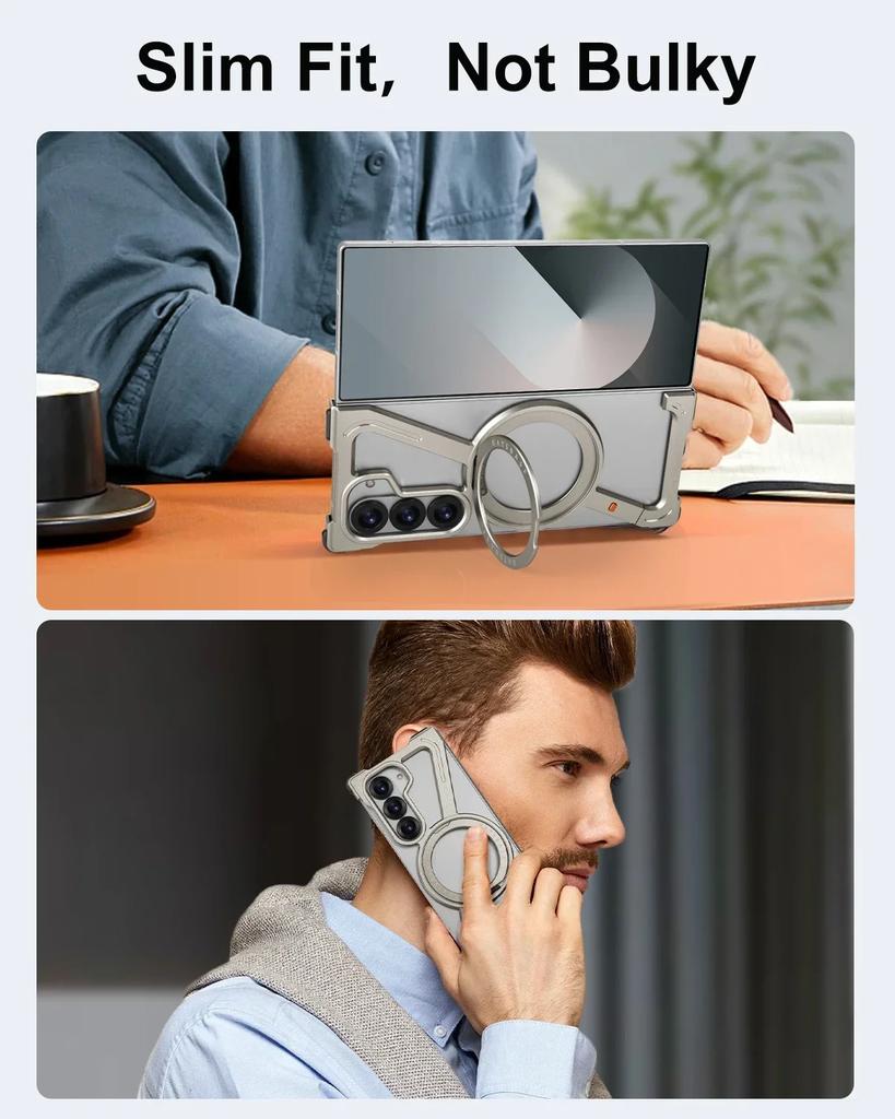 Eary for Samsung Galaxy Z Fold 7 6 5 Case for Magsafe 360°Rotatable Magnetic Stand Metal Frameless Screen Protector Phone Cover