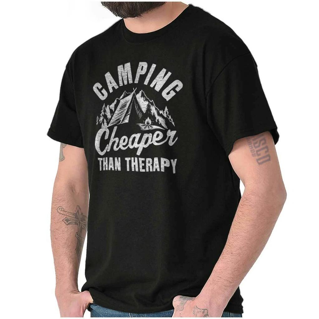 Funny Outdoor Camping Cheaper Than Therapy Womens or Mens Crewneck T Shirt Tee