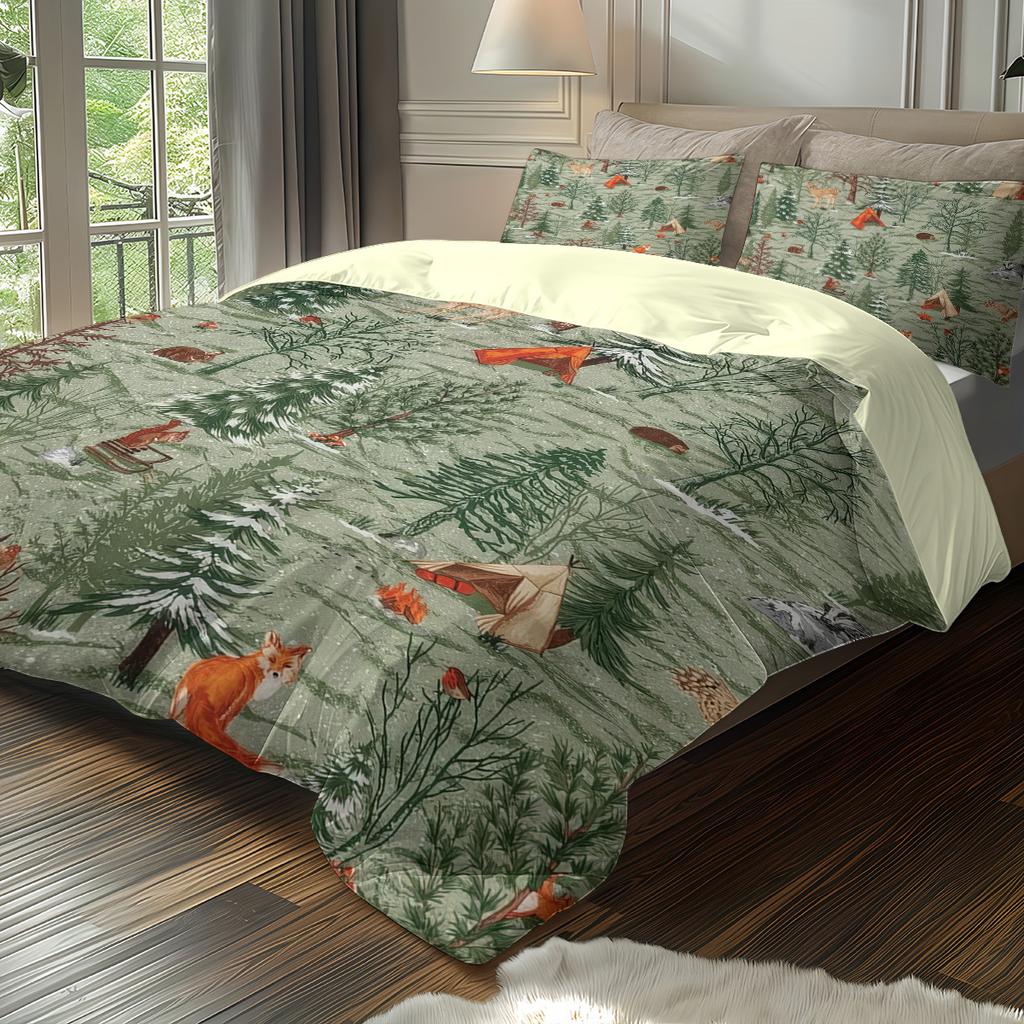 Quilt Cover Three-Piece Forest Animal Grinding Printing Quilt Cover Custom Home Textile Bedding