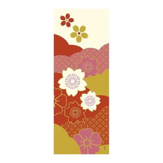 Hamamonyo Tenugui Towel - Sakura Nishiki - 100% Cotton, Approx. 34cm x 90cm, Printed, Raw Edge