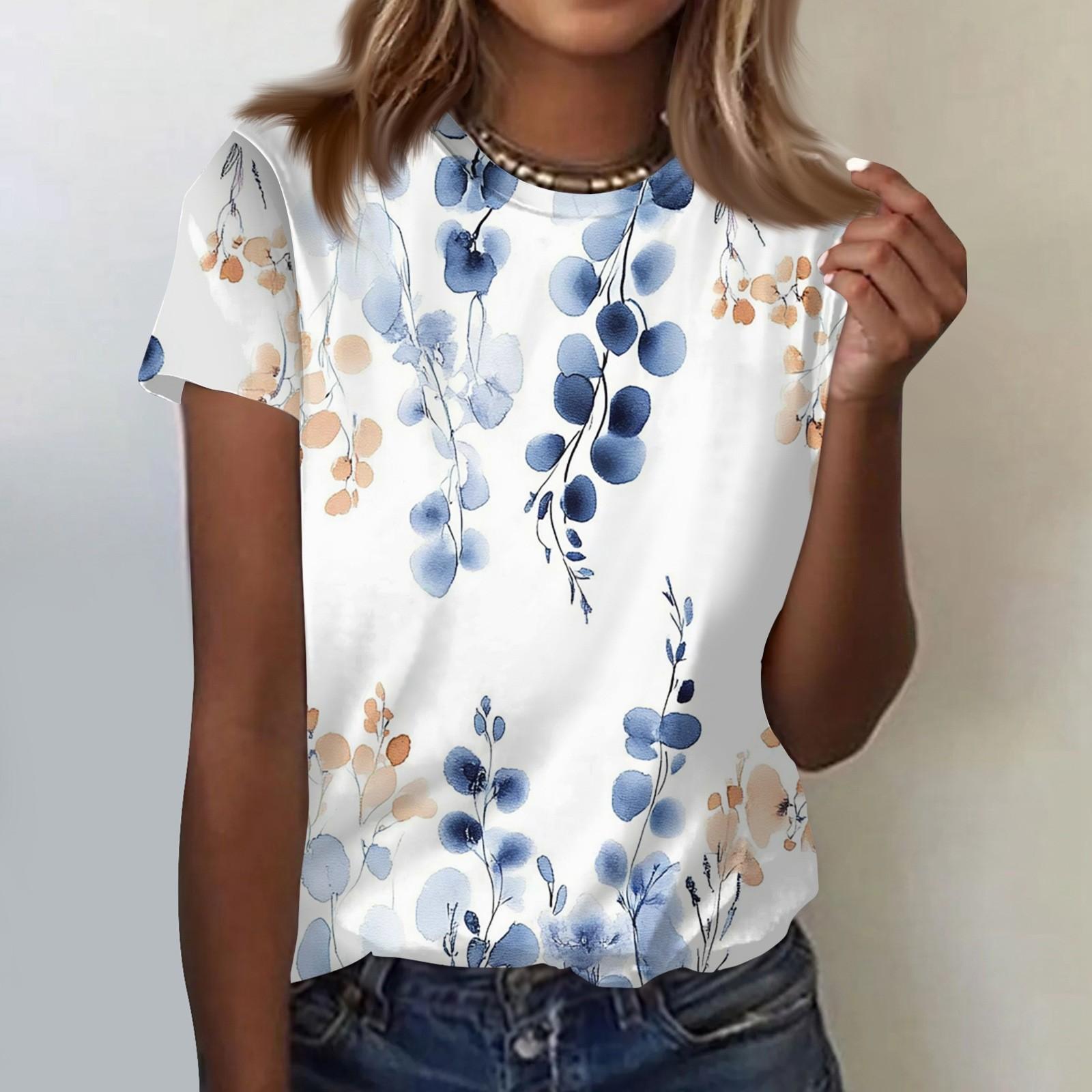 

Женская повседневная свободная футболка с принтом, круглый вырез, пуловер, короткий рукав, топ XL