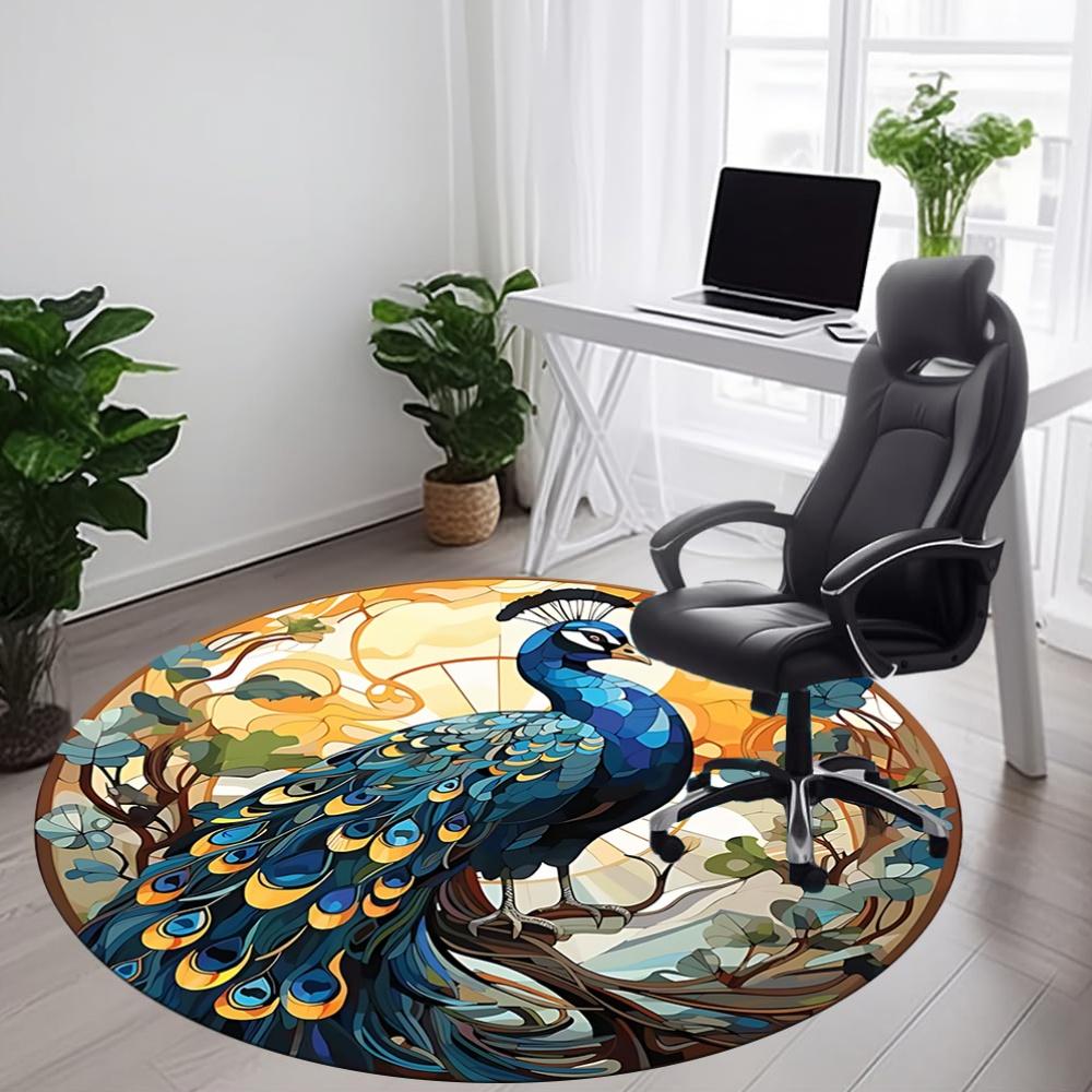1pc Peacock Art Nouveau Office Round Area Rug, Under Office Chairs Bedroom Living Room Home Decor, Room Deco, Available in Various Sizes
