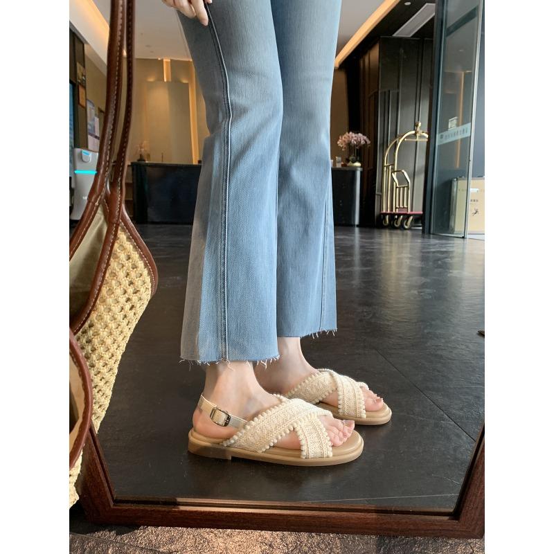 

~ Two versions~ Vacation wind cross-woven open-toed outer wear cool slippers female summer 40