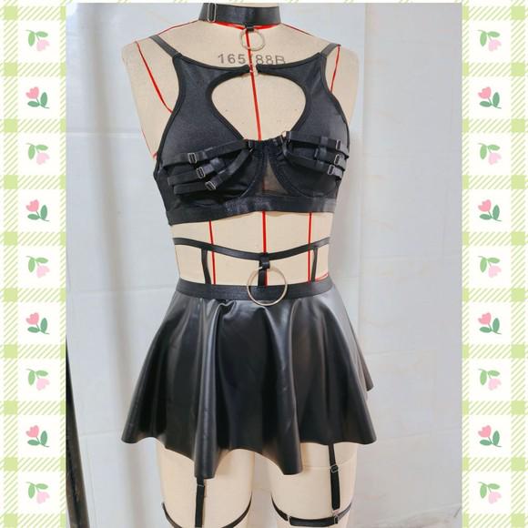 Sheer Mesh Bra & Thong Lingerie Set with Garter