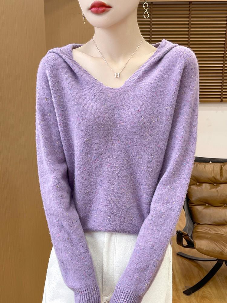 Women's 100% Pure Wool Hooded Knit Sweater - Cashmere, Thick, Loose Fit for Autumn/Winter