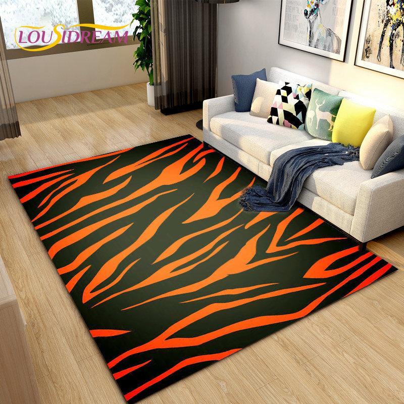 3D Stripe Tiger Print Pattern Area Rug Large,Carpet Rug for Living Room Bedroom Kitchen Doormat Decoration, Non-slip Floor Mat