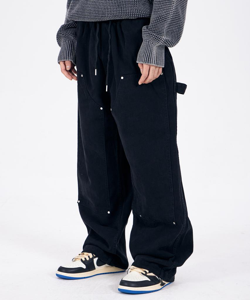 ASTRAL PROJECTION Wide Weathered Washed Elastic Waist Pants_Black
