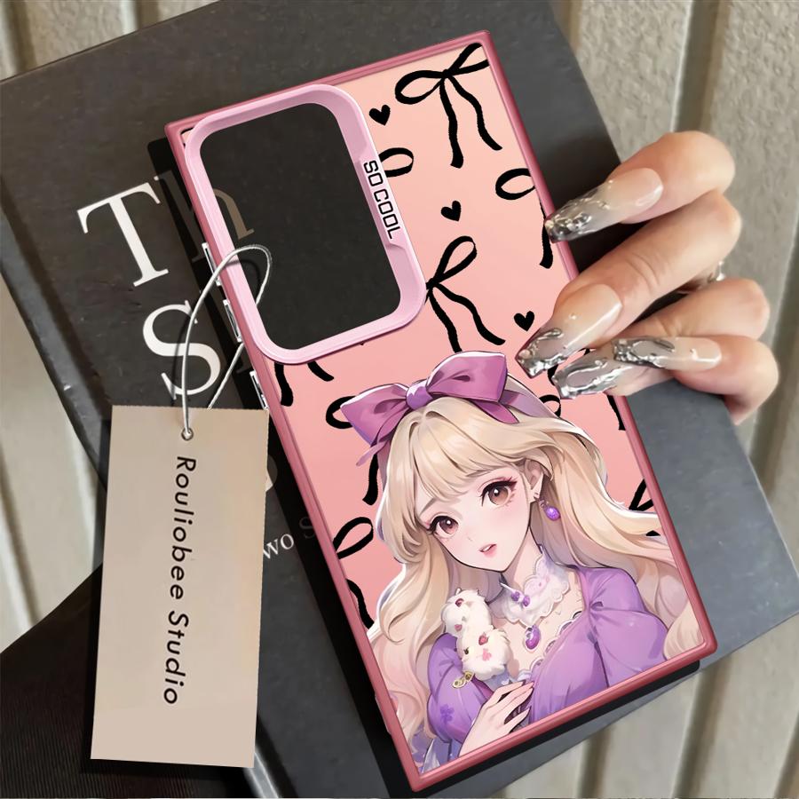 Cartoon Girl Bow Phone Cover Case for Samsung Galaxy S25 S22 S24 FE S25Edge S23 Ultra S20 Plus S23 Note 20 Ultra S21