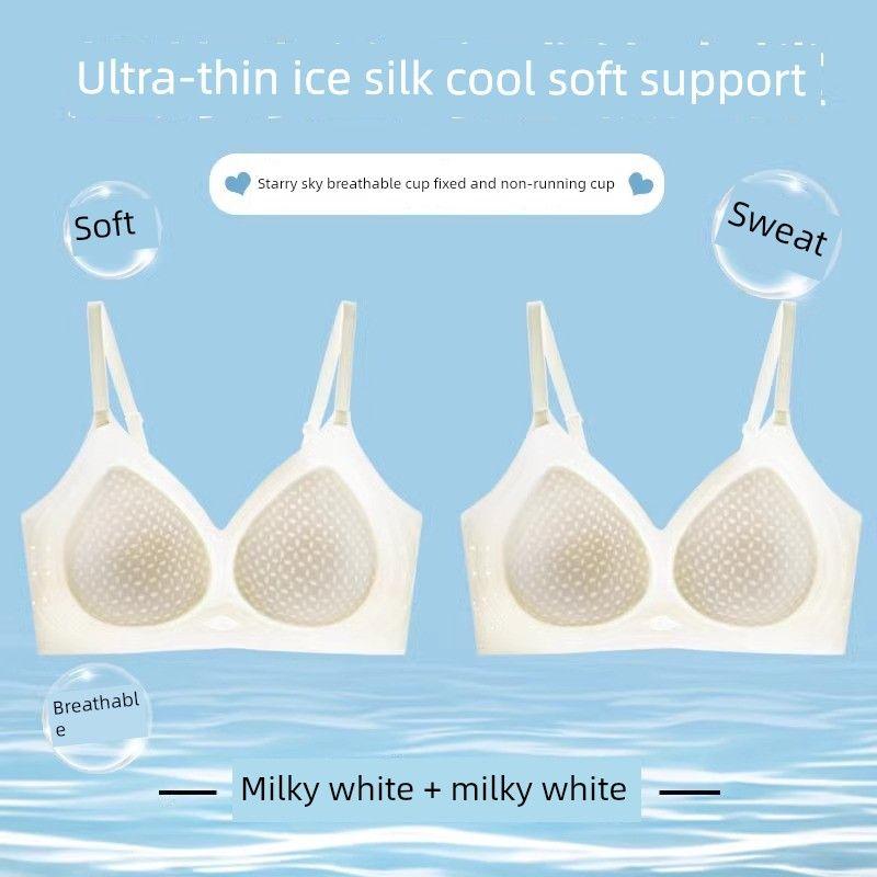 Seamless Ultra-Thin Cool Ice Silk Quick-Dry Women's Thin Bra for Large Busts, Minimizing and Gathering Effect, Summer Lift-Up Bra
