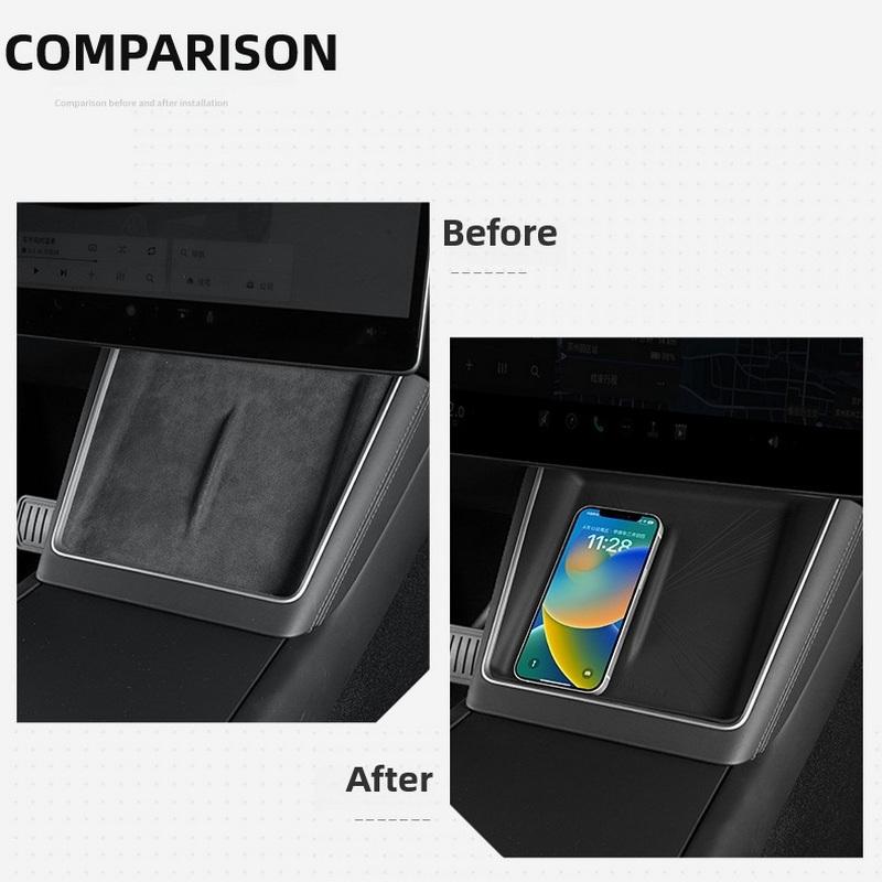 for Tesla New Model Y Juniper/Launch 2025 Wireless Charging Pad Anti-skid Cover Plaid Silicone Car Phone Non-slip Charger Mat