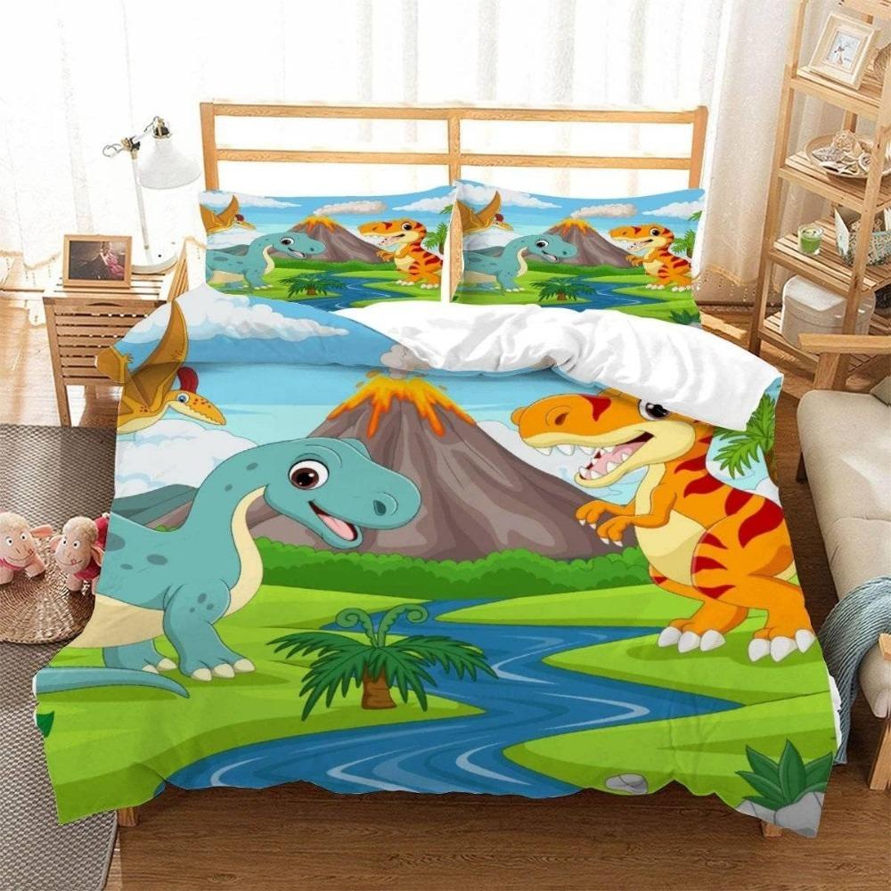 

Cartoon Dinosaur,Microfibre Bedding Sets, Children s Bed Linen with Zip Room Decor Duvet Cover for Teenagers adult 3-Piece 90x200cm