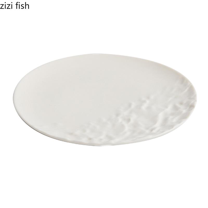 Pure White Half Rock Textured Ceramic Dinner Plate Steak Plate Dessert Plate Pasta Plates Molecular Cuisine Specialty Tableware