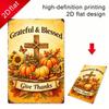 1pc Thanksgiving Metal Sign Autumn Pumpkin Cross Wall Decor Iron Plate 11.81x7.87in