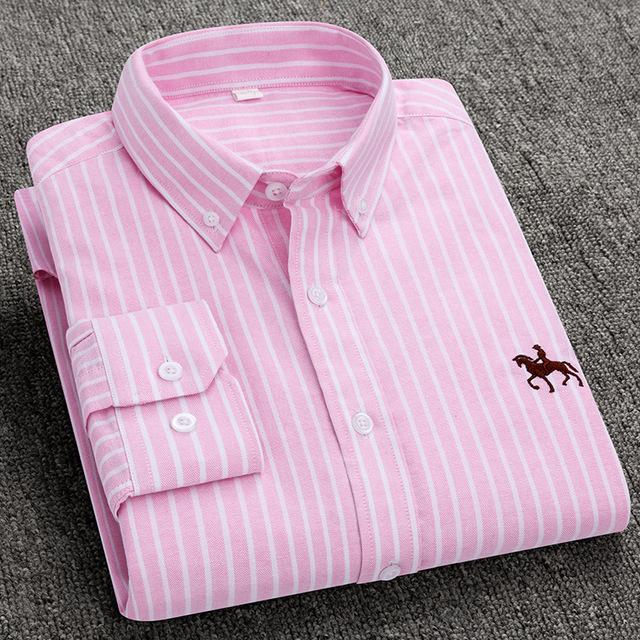 S-6XL Oxford Shirts for Men Long Sleeve Pure Cotton Solid Stripe Leisure Embroidered Horse Streetwear Business Plain Office 6XL