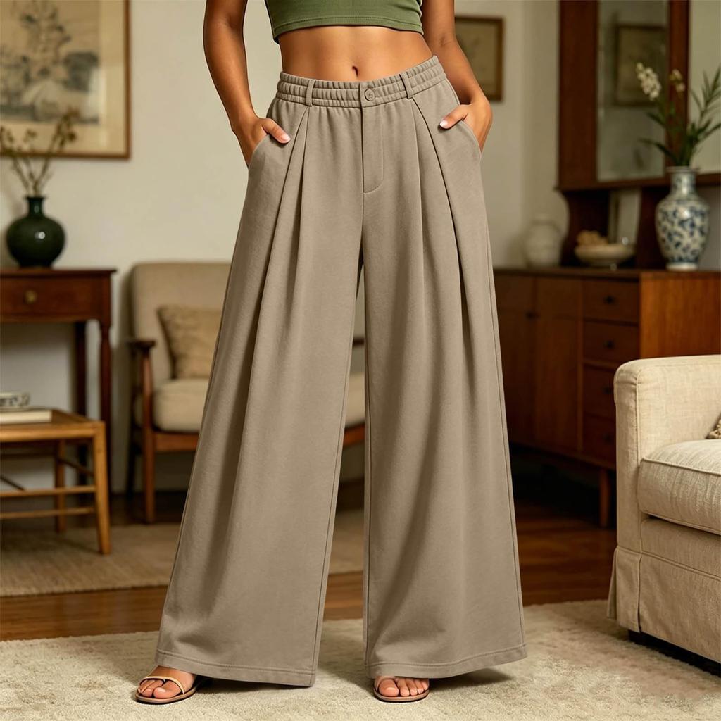 Women's Casual Retro Wide Leg Pants with Pockets for Everyday Wear