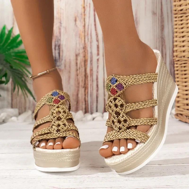 

Высококачественная женская обувь, летние новые женские тапочки на очень высоком каблуке, модная женская пляжная обувь большого размера на танкетке 43