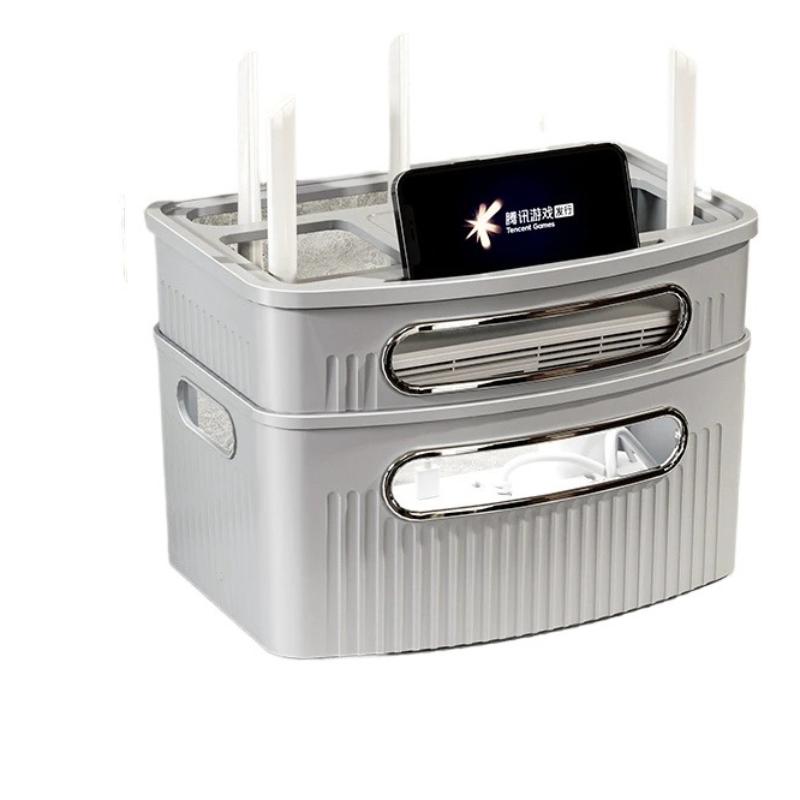Multi-Function WiFi Router Storage Box Wireless Modem Multi-Port Signal Open Shelf TV Set-Top Box Holder with Power Cord