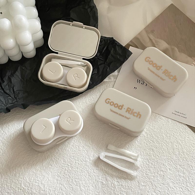 1 Stück Kontaktlinsenbehälter mit Buchstabendruck, Kontaktlinsen-Begleitbox, Beauty Eye Box, tragbare Kontaktlinsenbox mit Spiegelpinzette