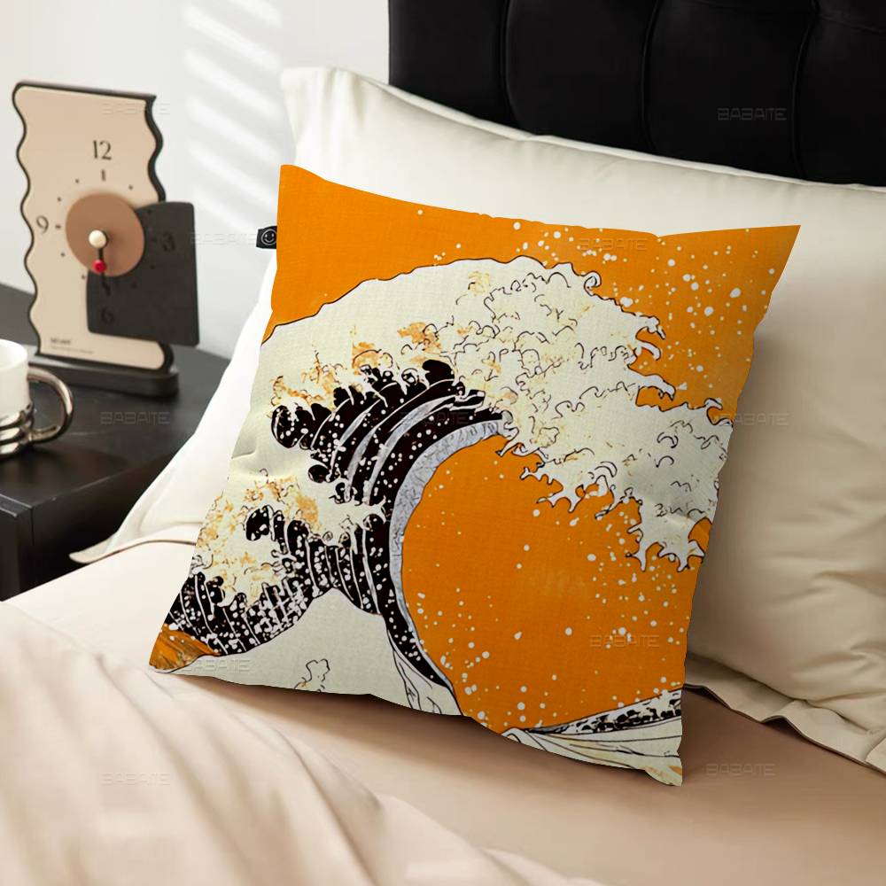 The Great Wave Off Kanagawa Art Pillow Covers Cartoon Sofa Decorative Home Double-sided Printing Short Plush Cute Cushion Cover