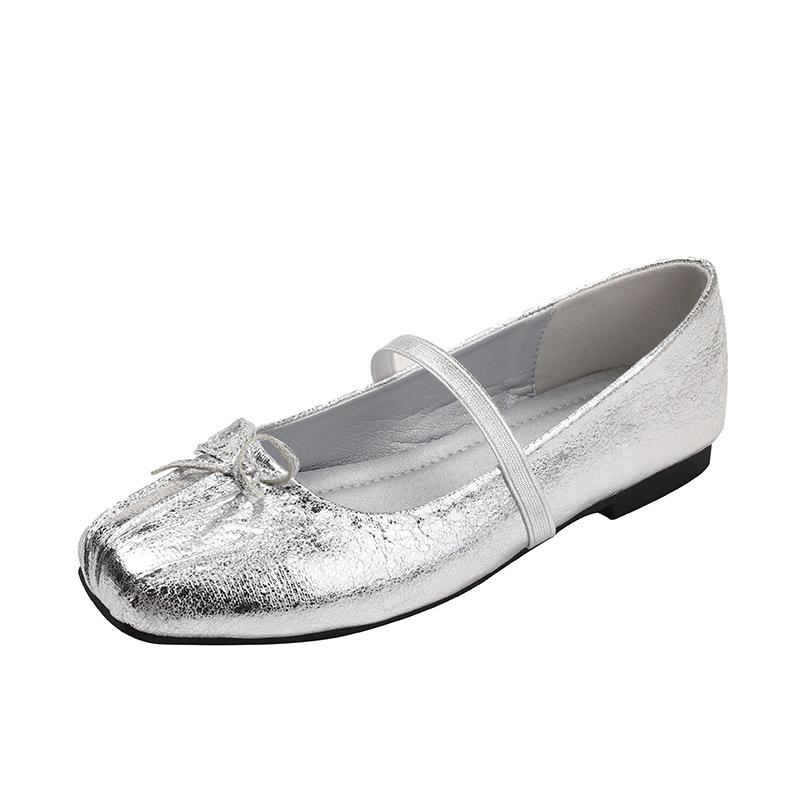 Pig nose ballet shoes women's shallow mouth with bow sweet wind low heel Mary Jane single shoes soft sole women's shoes