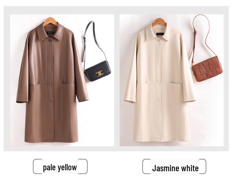 Women's Mid-Length Genuine Sheepskin Leather Jacket - Loose Slimming Trench Coat, Autumn/Winter 2025 Collection