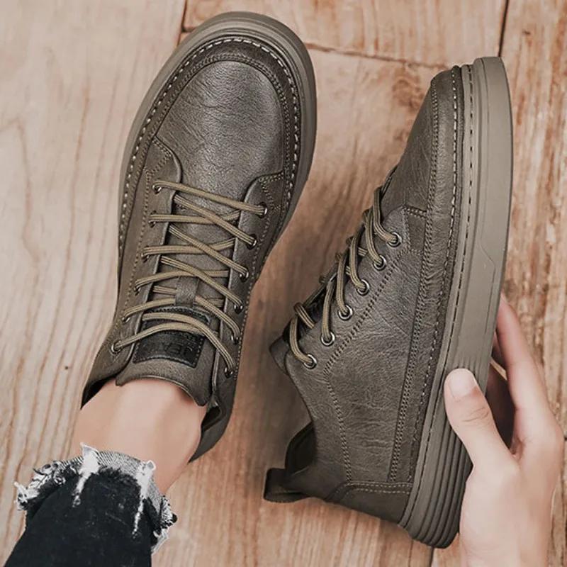 Classic Men Leather Casual Shoes Fashion Comfortable Platform Walking Footwear Male Vulcanized Shoe Jogging Shoe Tenis Masculino