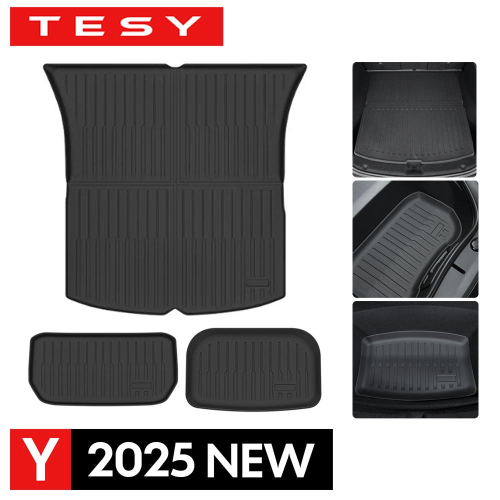 For Tesla New Model Y Juniper 2025 Front and Back Trunk Floor Mat TPE Carpet Waterproof Weather-resistant Pads Up and Down Layer