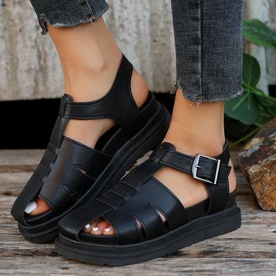 Fashion Hot Fashion Casual Flatform Roman Shoes Women Summer Broadband Crossover Hollowing Open Toe Buckle Strap Sandals Sandalias