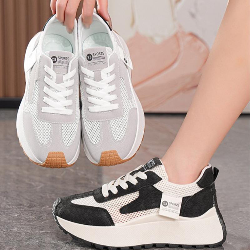 Summer Breathable Women's Casual Shoes Thick Soled Mesh Lightweight Single Shoes Korean Gray Sneakers Zapatillas De Mujer