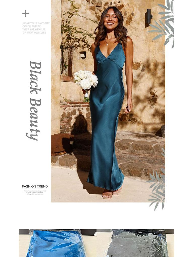 Women's Sleek V-Neck Sleeveless Bodycon Dress with Slit and Backless Design