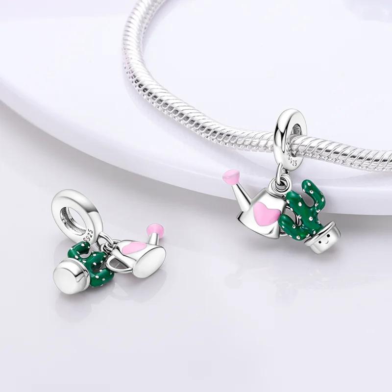 Charms Copperpink Watering Pot And Cactus Beads Fit Charms Plataoriginal Bracelet Beads Women Jewellery Making Diy