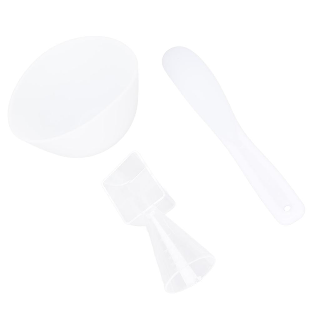 3pcs Face Mask Bowl Spatula Set Measuring Spoon Soft Silicone Washable Reusable Skin Care Clay Mask Applicator White