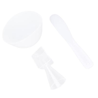 3pcs Face Mask Bowl Spatula Set Measuring Spoon Soft Silicone Washable Reusable Skin Care Clay Mask Applicator White
