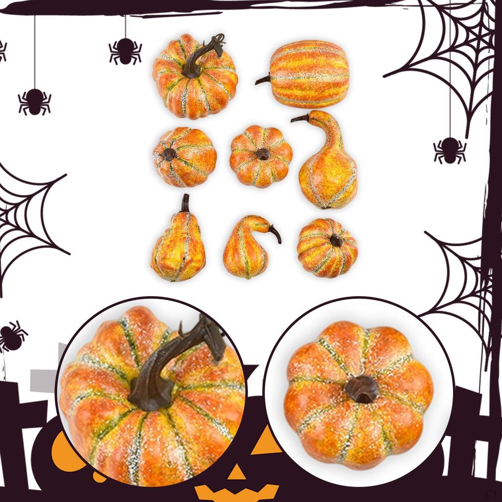 8Pcs Artificial Pumpkins Faux Small Fall Decor Thanksgiving for Basket Fillers