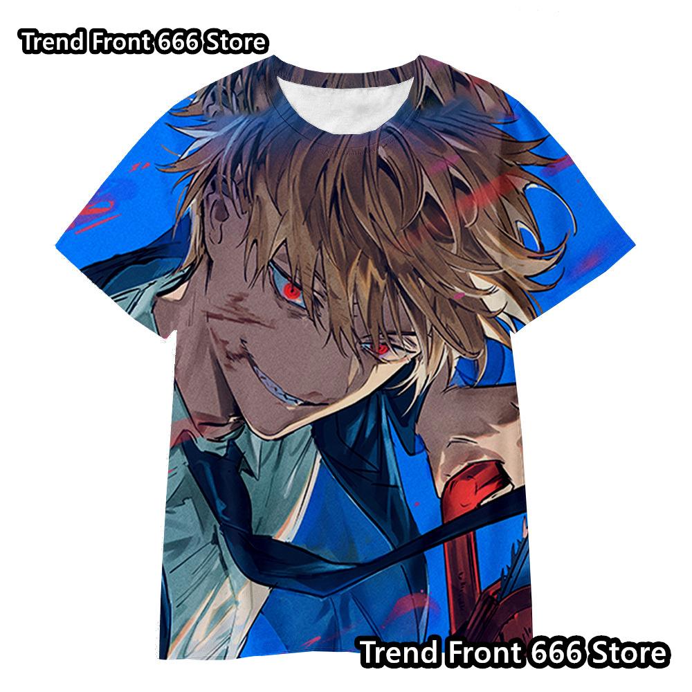 Chainsaw Man Anime 3d Prited Tops Boys Tshirt Girls Tshirts Children's Short Sleeve T-shirt Child Casual Clothes 4-14 Years