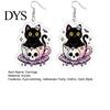 Halloween Costume Jewelry 1 Pair Earrings for Women, 2D Acrylic Teacup Black Cat Creative Pendant Gift Dangle Drop Earrings, Gothic Cartoon