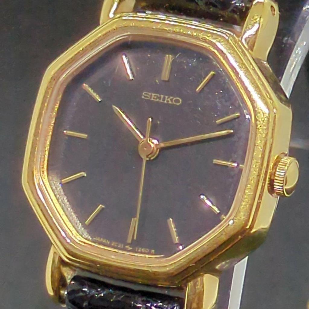 Used SEIKO Octagon Gold Black Dial Ladies Watch