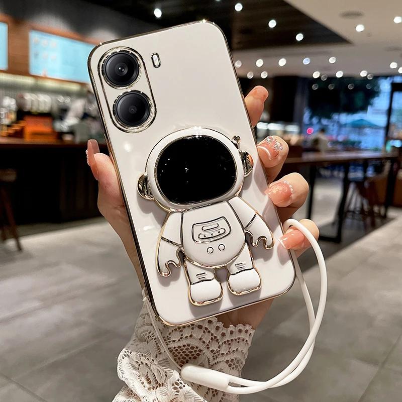 

Мягкий силиконовый противоударный чехол для POCO X7 Pro X7Pro с гальваническим покрытием и рисунком астронавта, чехол-подставка для Redmi Note 14Pro Plus For POCO X7 белый