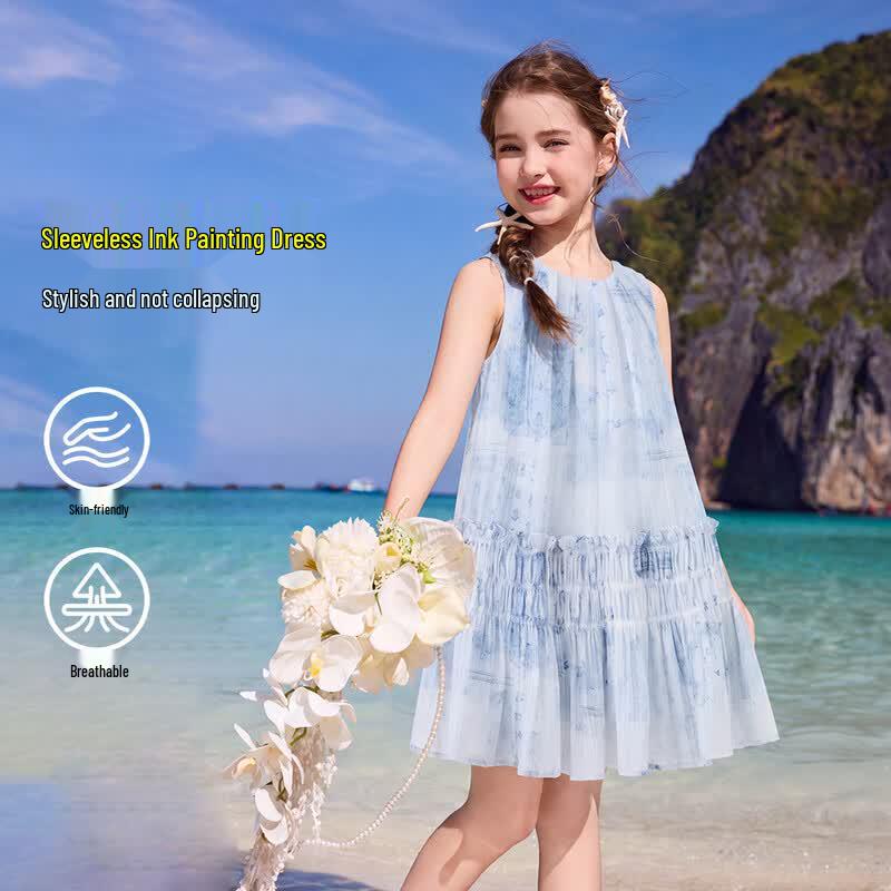 ASK JUNIOR Girls Tie-Dye Sleeveless Mesh Summer Dress 170