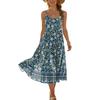 Women Summer Floral Print Adjustable Strap Pocket Bohemian Casual Beach Vacation Sundress Loose Fit Sleeveless Dress