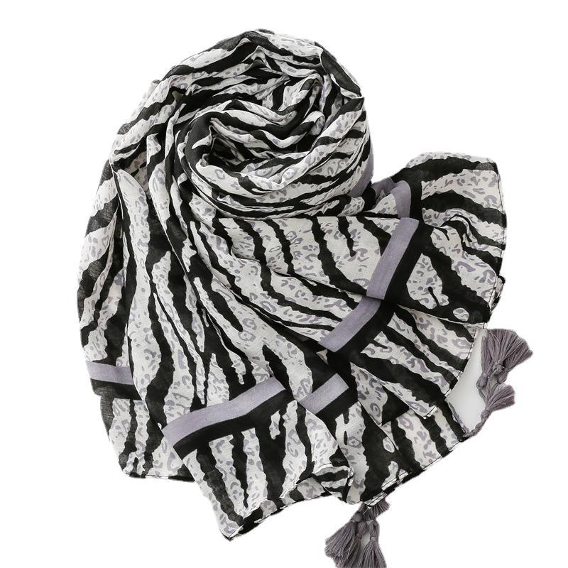 Spring And Autumn Zebra Pattern Chiffon Scarf For Sunshade, Cotton And Hemp Scarf For Traveling In The Desert, Sunscreen, Big Shawl For Women