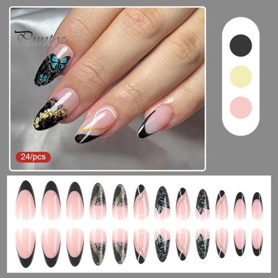 1 Set Wearable False Nails DIY Nail Art Kit with Glue & Nail File Press-on Nails Waterproof Gel Fake Nails Full Cover French Tips Artificial Nail