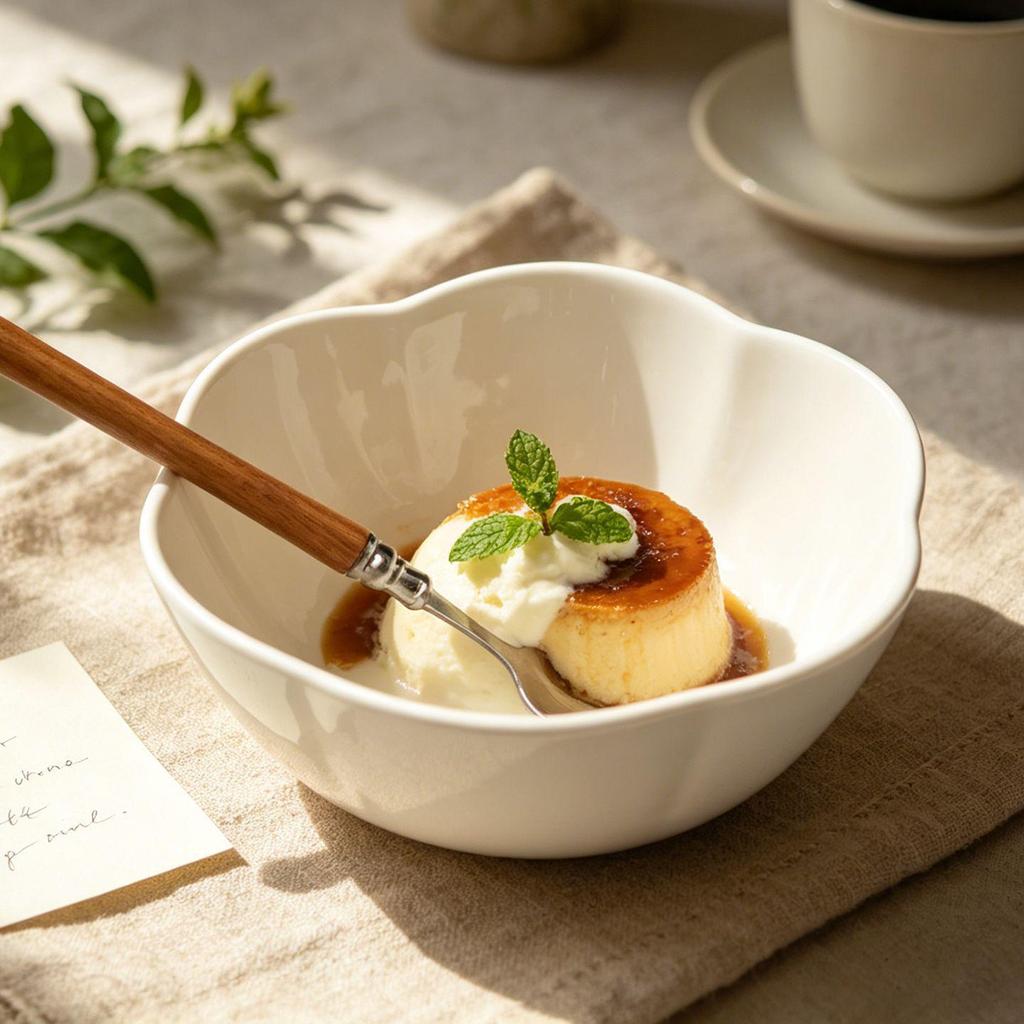 Mai Ji Petal Dessert Bowl, Pure White Ceramic for Porridge, Tea, Breakfast, or Sweet Soup.